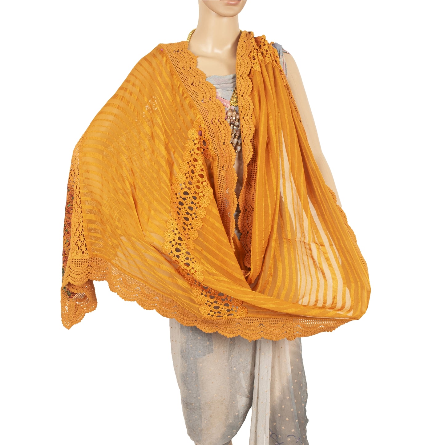 Sanskriti Vintage Dupatta Lange Stol Georgette Gule Slør Broderede Tørklæder
