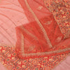 Sanskriti Vintage Dupatta Long Stole Net Mesh Orange Hand Beaded Wrap Veil