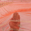 Sanskriti Vintage Dupatta Long Stole Net Mesh Orange Hand Beaded Wrap Veil