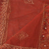 Sanskriti Vintage Dupatta Long Stole Net Mesh Orange Hand Beaded Wrap Veil