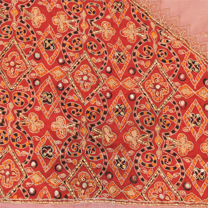 Sanskriti Vintage Dupatta Long Stole Net Mesh Orange Hand Beaded Wrap Veil