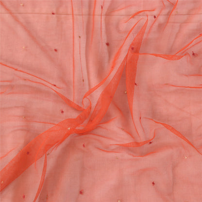 Sanskriti Vintage Dupatta Long Stole Net Mesh Orange Hand Beaded Wrap Veil