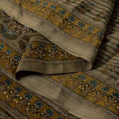 Sanskriti Vintage Dupatta Long Stole Hand Beaded Artificial Silk Brown Shawl