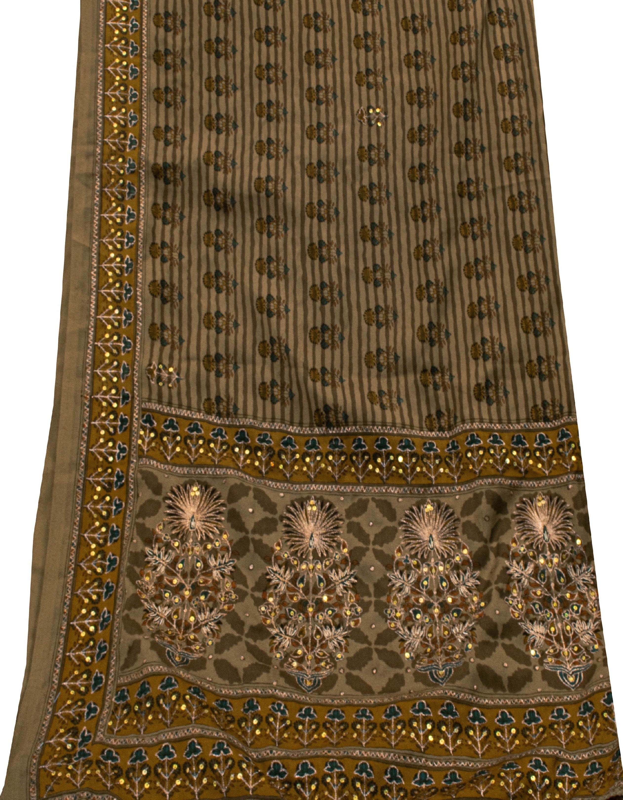 Sanskriti Vintage Dupatta Long Stole Hand Beaded Artificial Silk Brown Shawl