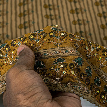 Sanskriti Vintage Dupatta Long Stole Hand Beaded Artificial Silk Brown Shawl