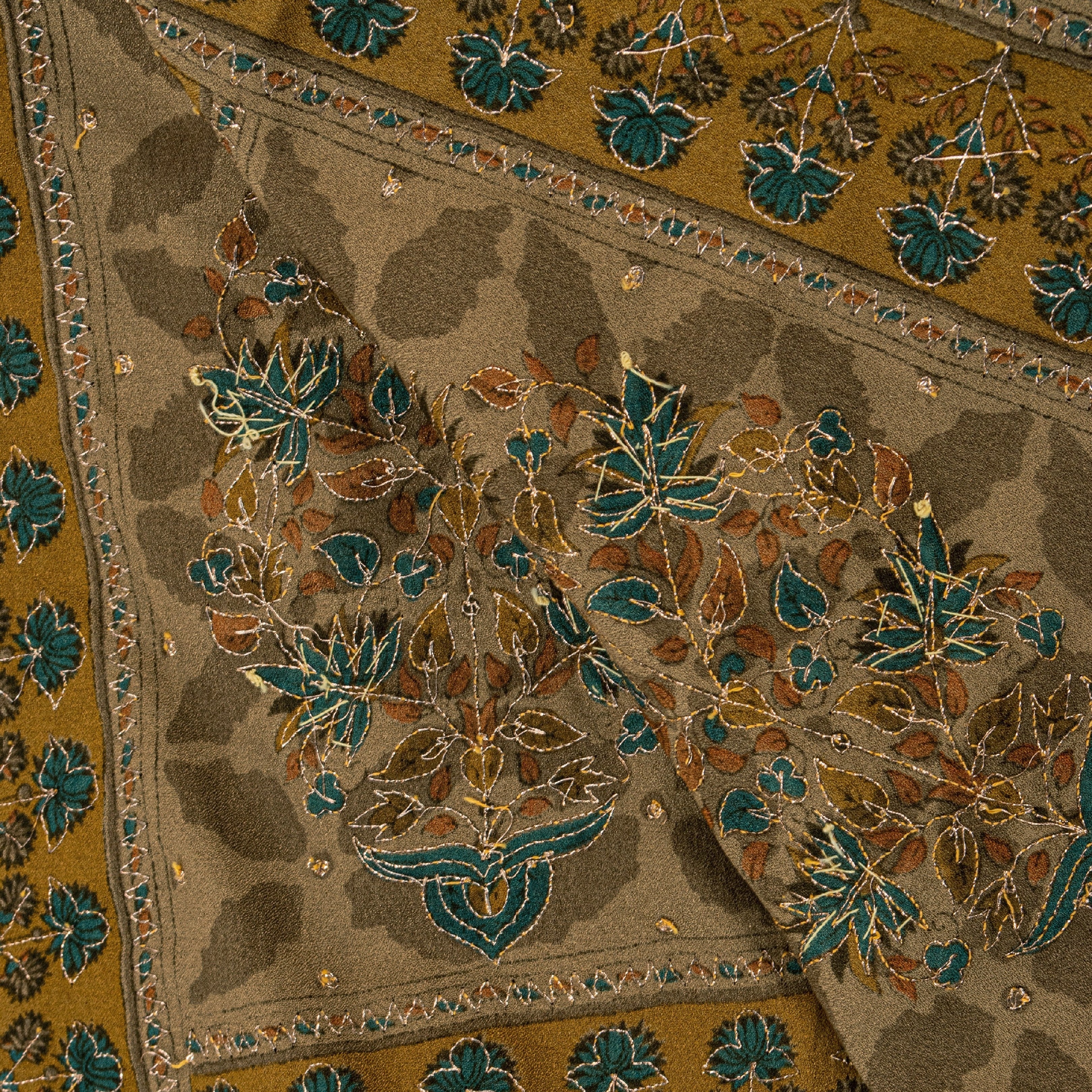 Sanskriti Vintage Dupatta Long Stole Hand Beaded Artificial Silk Brown Shawl