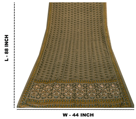 Sanskriti Vintage Dupatta Long Stole Hand Beaded Artificial Silk Brown Shawl