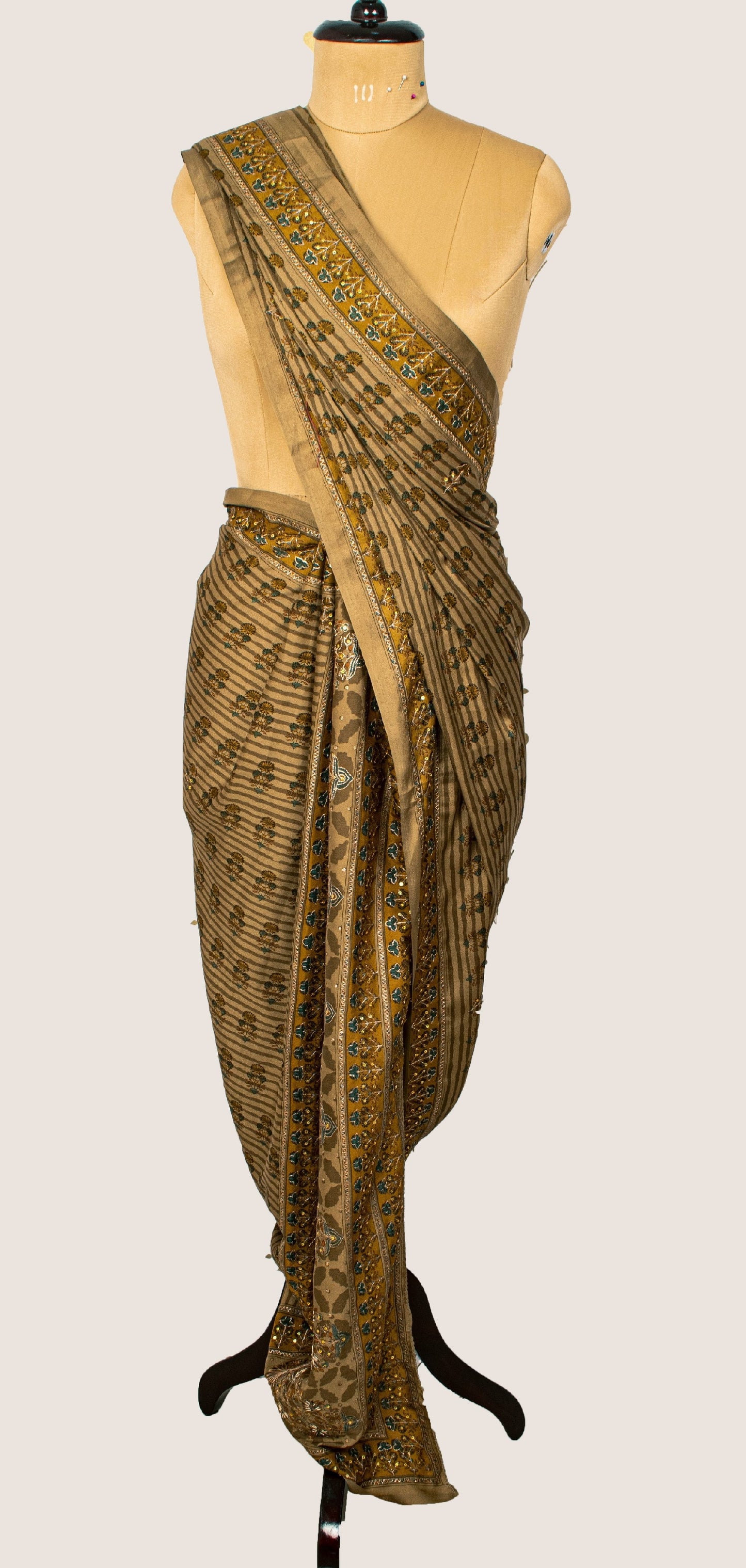 Sanskriti Vintage Dupatta Long Stole Hand Beaded Artificial Silk Brown Shawl
