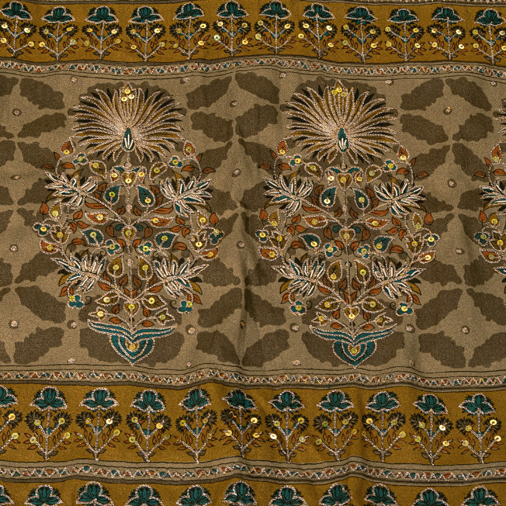 Sanskriti Vintage Dupatta Long Stole Hand Beaded Artificial Silk Brown Shawl