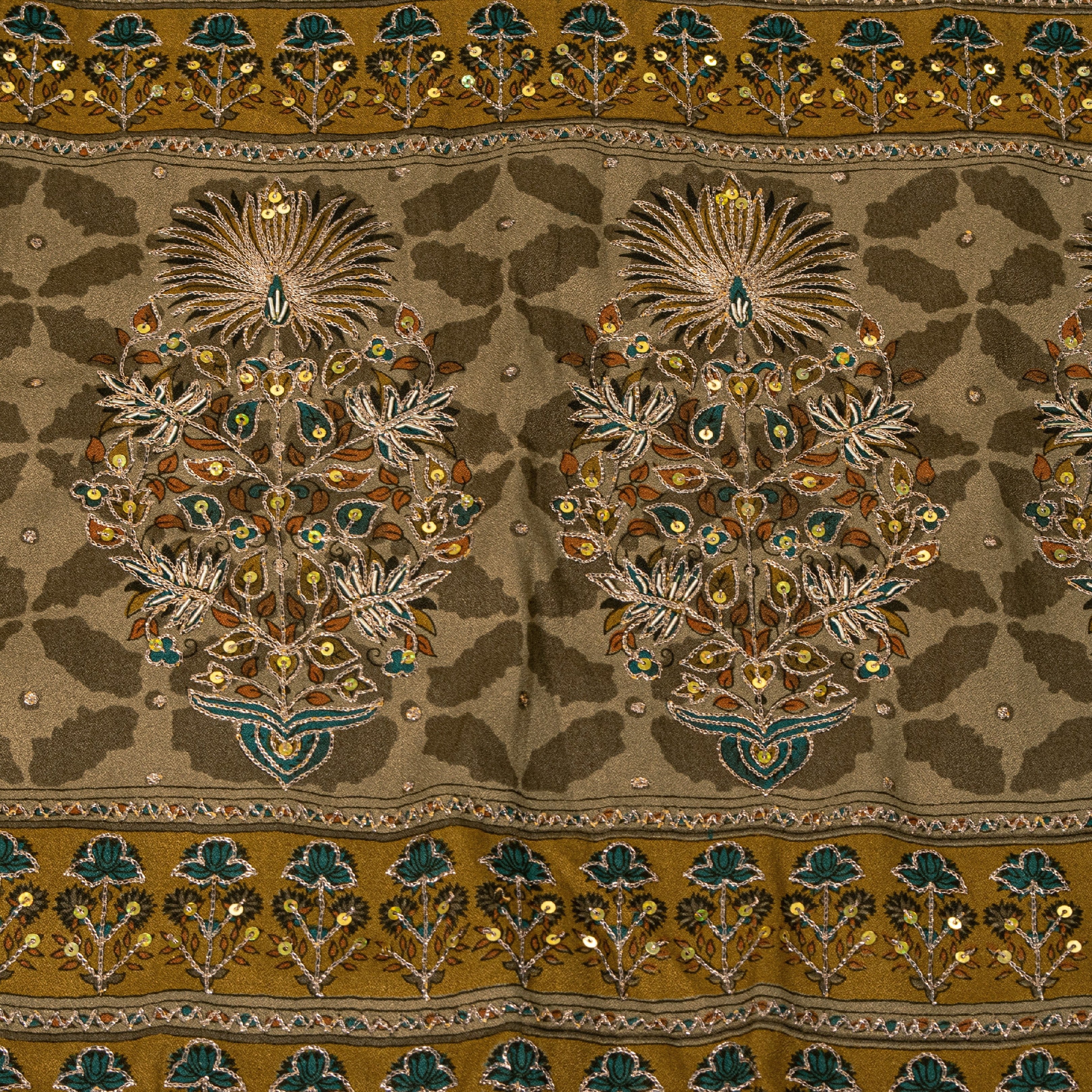 Sanskriti Vintage Dupatta Long Stole Hand Beaded Artificial Silk Brown Shawl