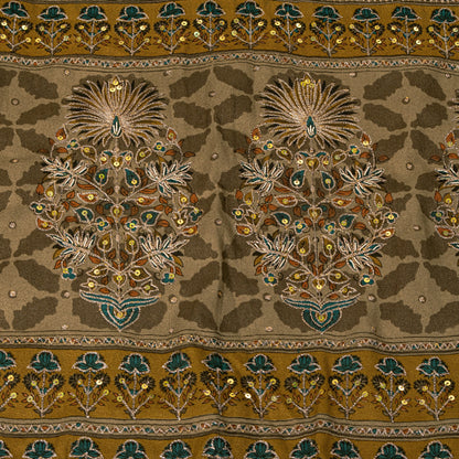 Sanskriti Vintage Dupatta Long Stole Hand Beaded Artificial Silk Brown Shawl