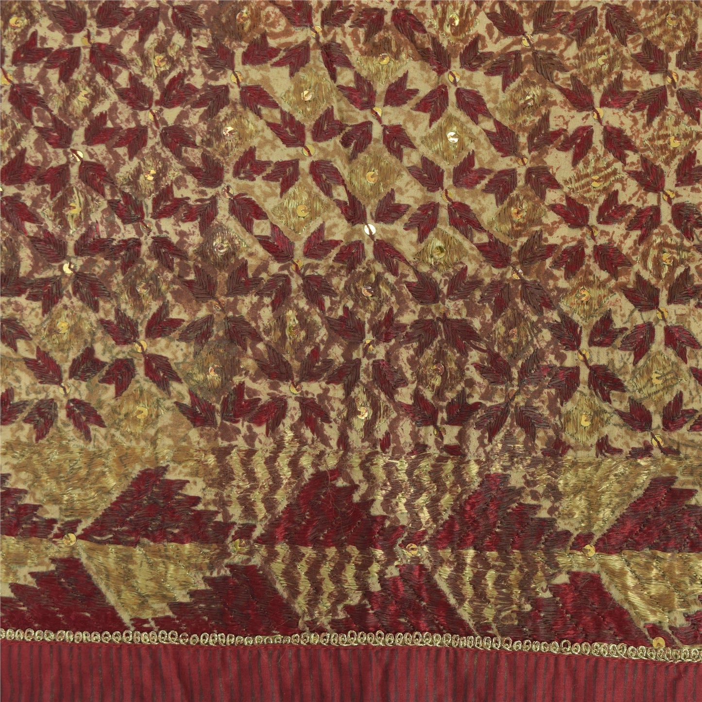 Sanskriti Vintage Dupatta Long Scarf Pure Cotton Brown Embroidery Bagh Phulkari Hijab For Crafting, Upcycling, or Even Wearing Neck Veil