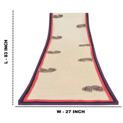 Sanskriti Vintage Cream Dupatta Long Stole Net Mesh Embroidered Premium Scarves