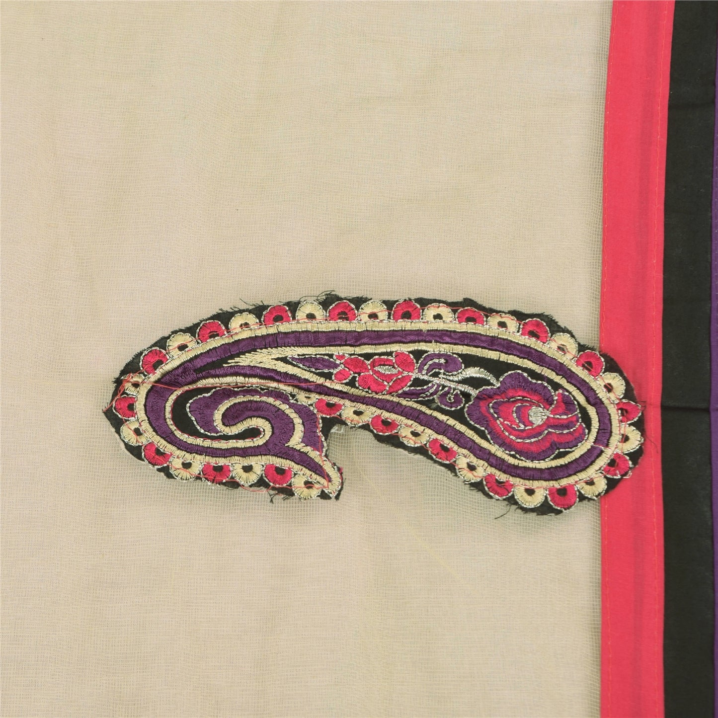 Sanskriti Vintage Cream Dupatta Long Stole Net Mesh Embroidered Premium Scarves