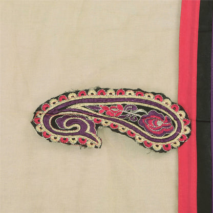 Sanskriti Vintage Cream Dupatta Long Stole Net Mesh Embroidered Premium Scarves