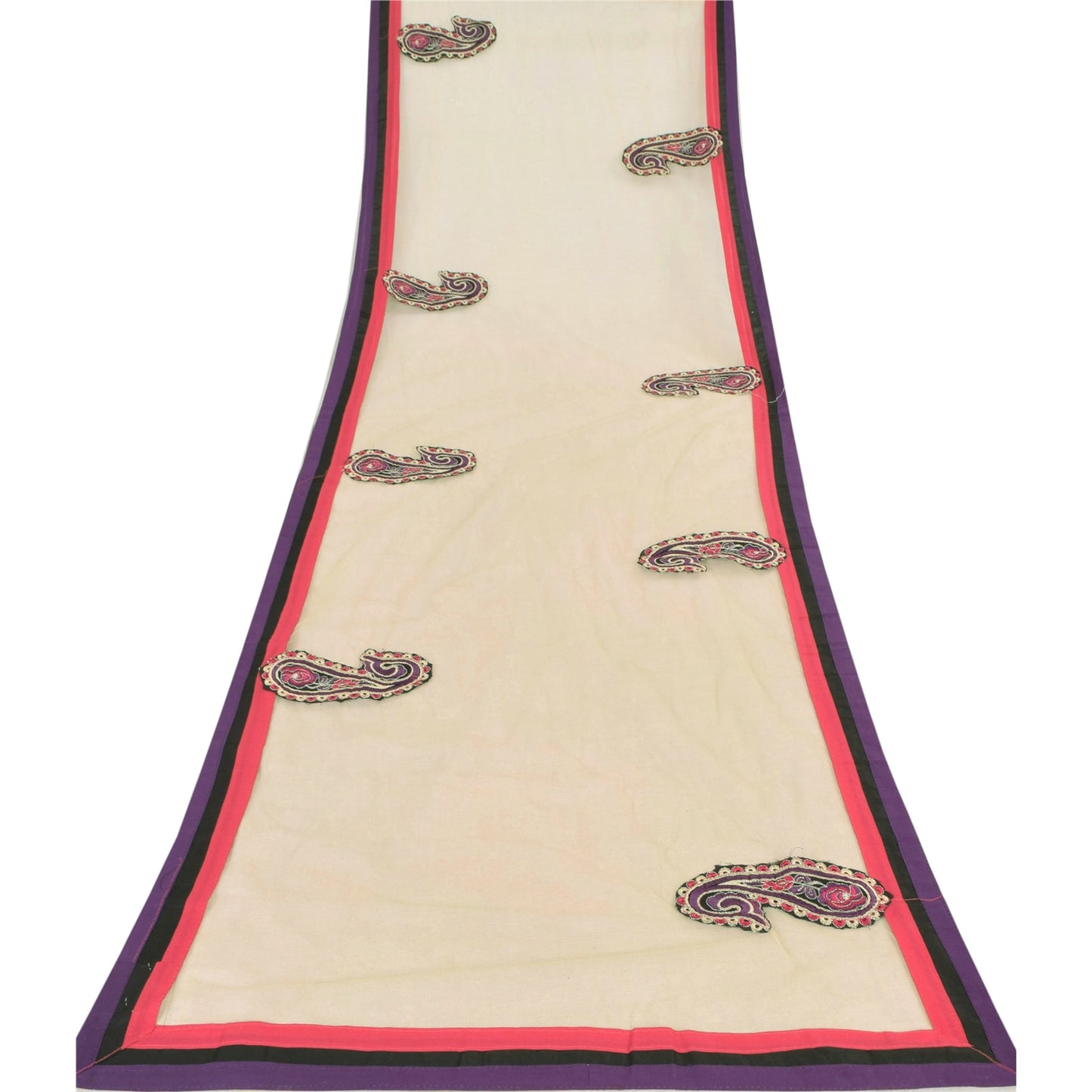 Sanskriti Vintage Cream Dupatta Long Stole Net Mesh Embroidered Premium Scarves