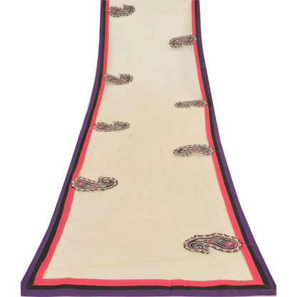 Sanskriti Vintage Cream Dupatta Long Stole Net Mesh Embroidered Premium Scarves