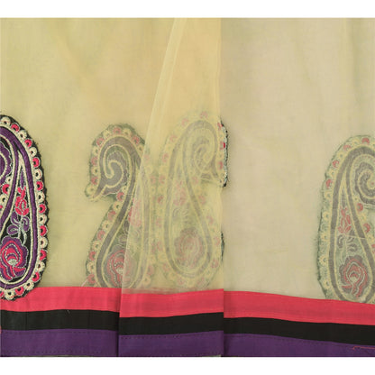 Sanskriti Vintage Cream Dupatta Long Stole Net Mesh Embroidered Premium Scarves