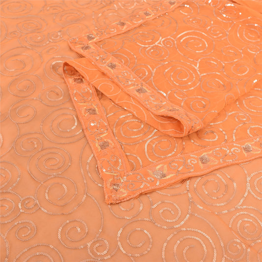 Sanskriti Vintage Orange Dupatta Long Stole Georgette Embroidered Wrap Scarves