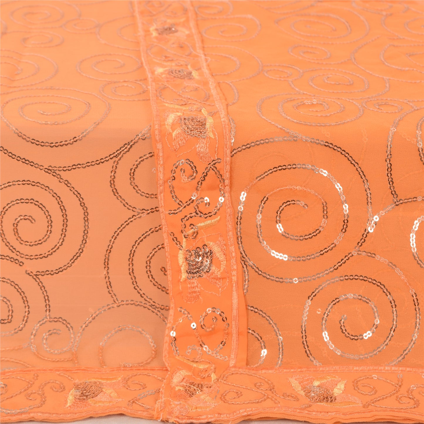 Sanskriti Vintage Orange Dupatta Long Stole Georgette Embroidered Wrap Soft Veil