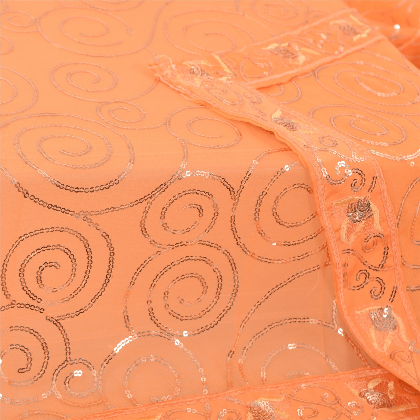 Sanskriti Vintage Orange Dupatta Long Stole Georgette Embroidered Wrap Soft Veil
