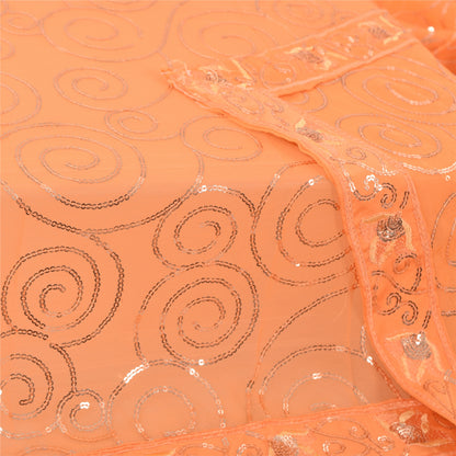 Sanskriti Vintage Orange Dupatta Long Stole Georgette Embroidered Wrap Soft Veil