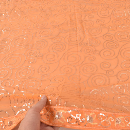 Sanskriti Vintage Orange Dupatta Long Stole Georgette Embroidered Wrap Soft Veil