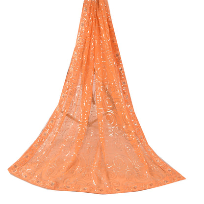 Sanskriti Vintage Orange Dupatta Long Stole Georgette Embroidered Wrap Soft Veil
