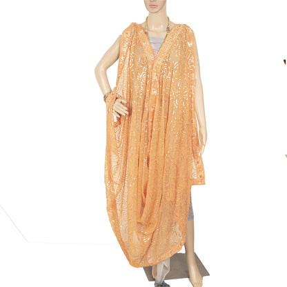 Sanskriti Vintage Orange Dupatta Long Stole Georgette Embroidered Wrap Soft Veil