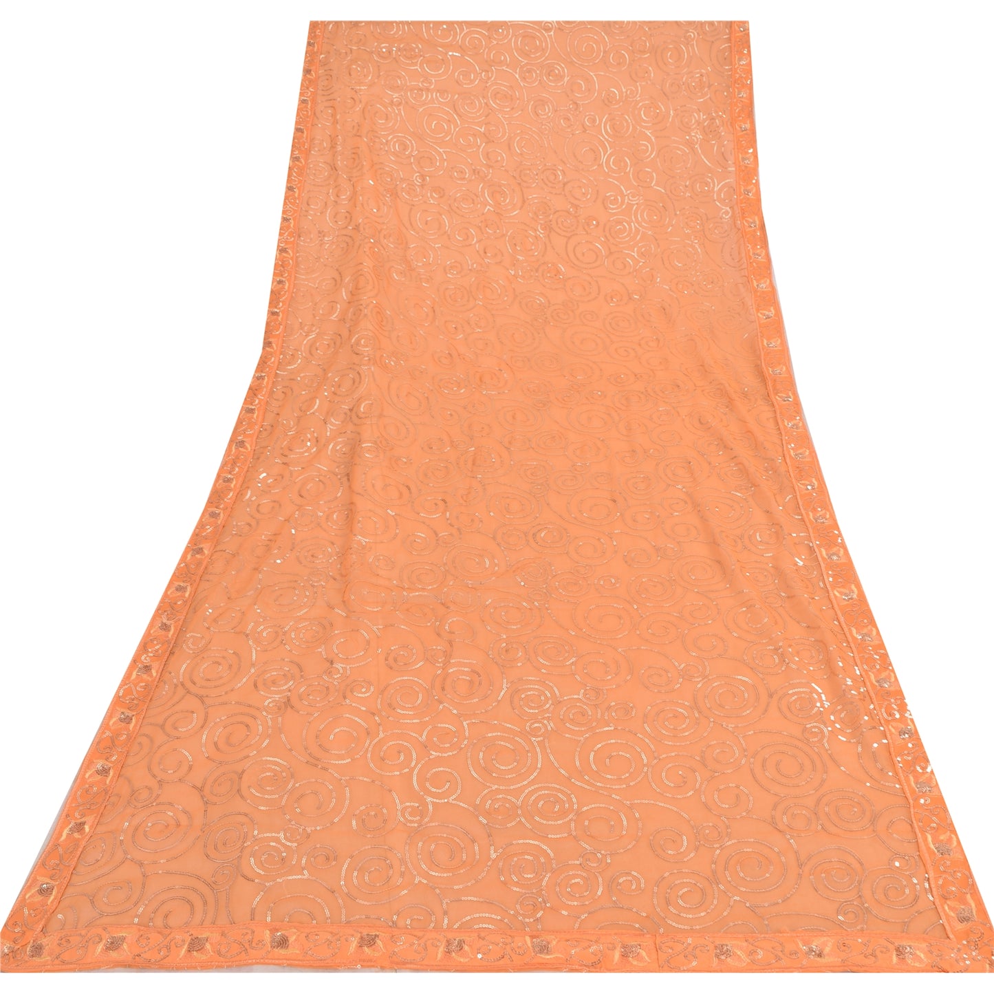 Sanskriti Vintage Orange Dupatta Long Stole Georgette Embroidered Wrap Soft Veil
