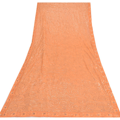 Sanskriti Vintage Orange Dupatta Long Stole Georgette Embroidered Wrap Soft Veil