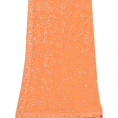 Sanskriti Vintage Orange Dupatta Long Stole Georgette Embroidered Wrap Soft Veil