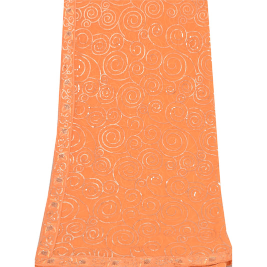 Sanskriti Vintage Orange Dupatta Long Stole Georgette Embroidered Wrap Scarves
