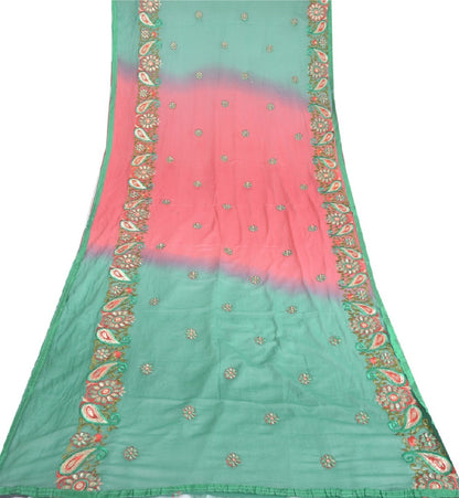 Sanskriti Vintage Dupatta Long Stole Cotton Brown Veil Hand Beaded Woven Scarves