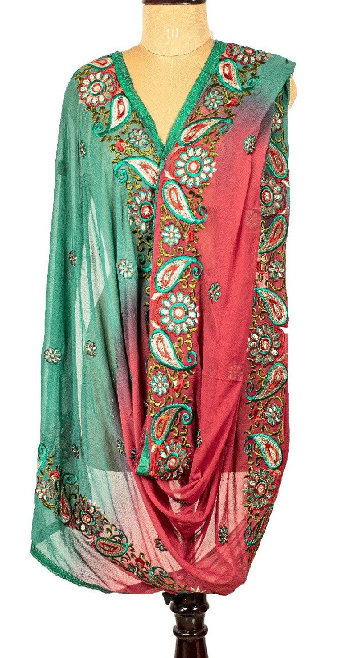 Sanskriti Vintage Dupatta Long Stole Cotton Brown Veil Hand Beaded Woven Scarves