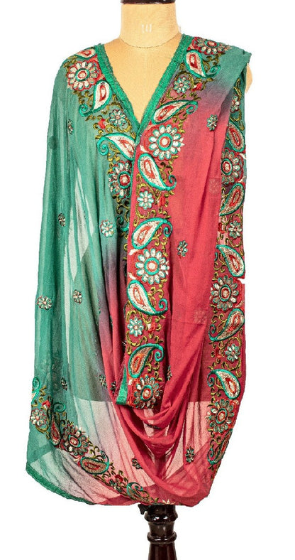 Sanskriti Vintage Dupatta Long Stole Cotton Brown Veil Hand Beaded Woven Scarves