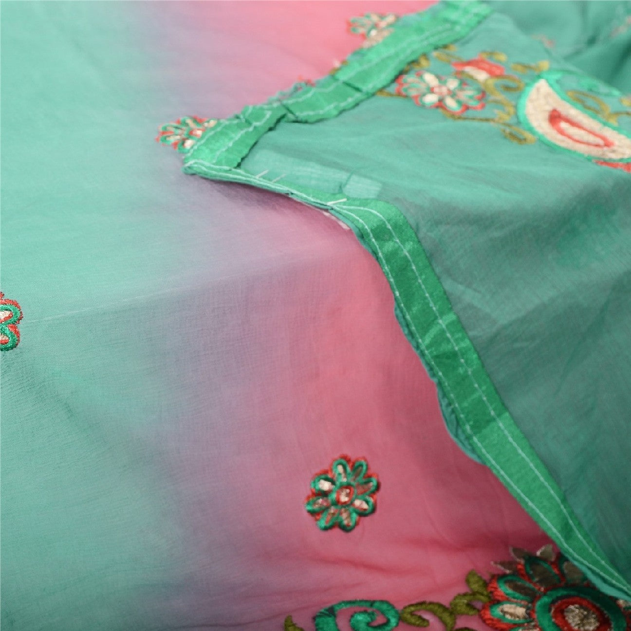 Sanskriti Vintage Dupatta Long Stole Cotton Brown Veil Hand Beaded Woven Scarves