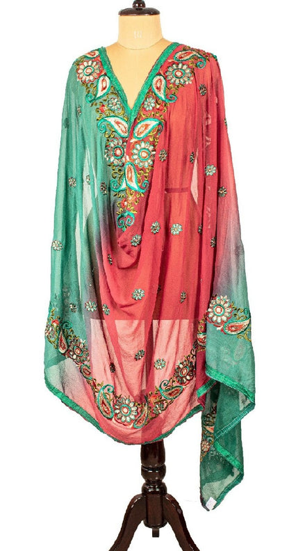 Sanskriti Vintage Dupatta Long Stole Cotton Brown Veil Hand Beaded Woven Scarves