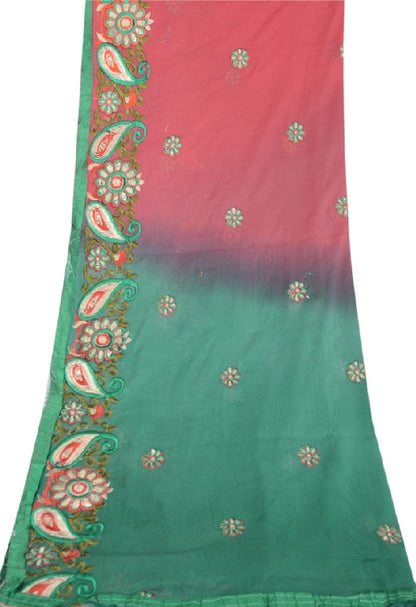 Sanskriti Vintage Dupatta Long Stole Cotton Brown Veil Hand Beaded Woven Scarves