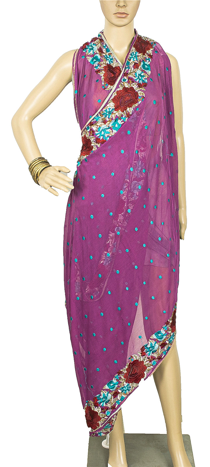 Sanskriti Vintage Dupatta Long Stole Chiffon Silk Purple Hijab Embroidered Wrap Scarves