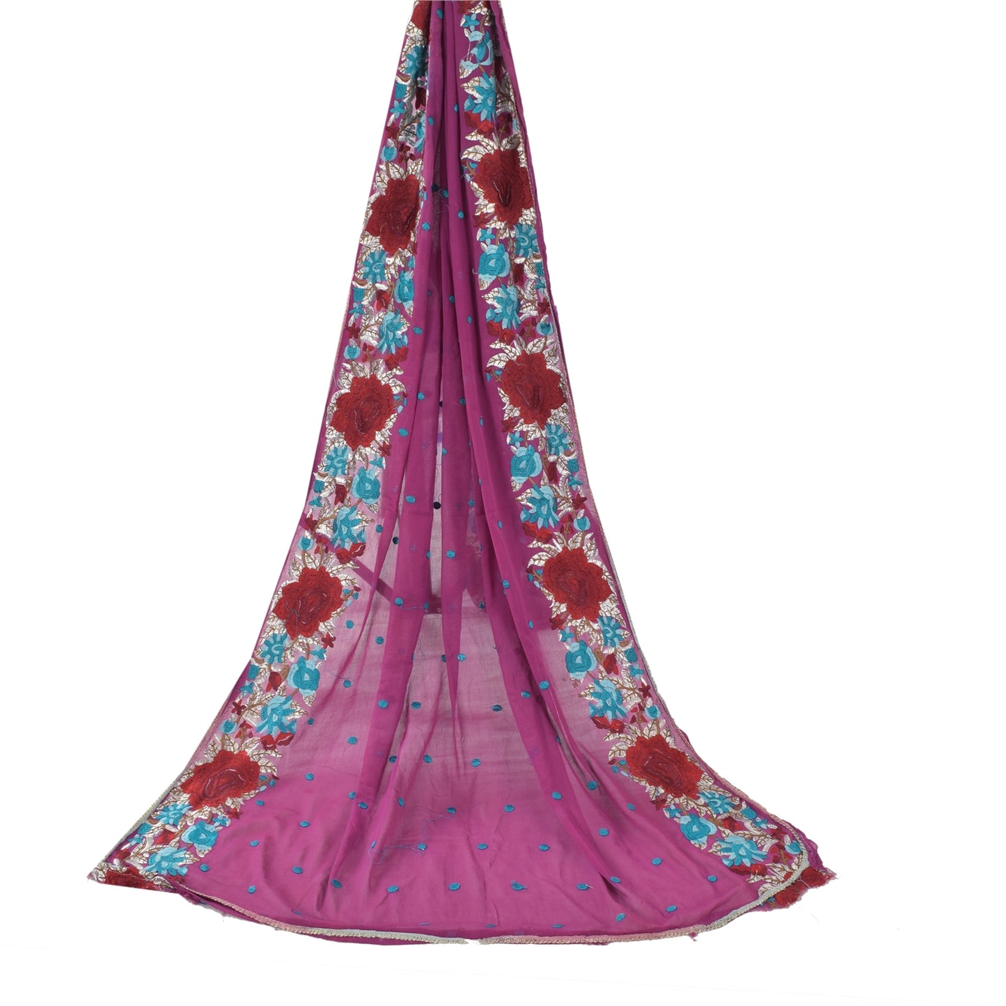 Sanskriti Vintage Dupatta Long Stole Chiffon Silk Purple Hijab Embroidered Wrap Scarves