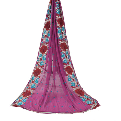 Sanskriti Vintage Dupatta Long Stole Chiffon Silk Purple Hijab Embroidered Wrap Scarves