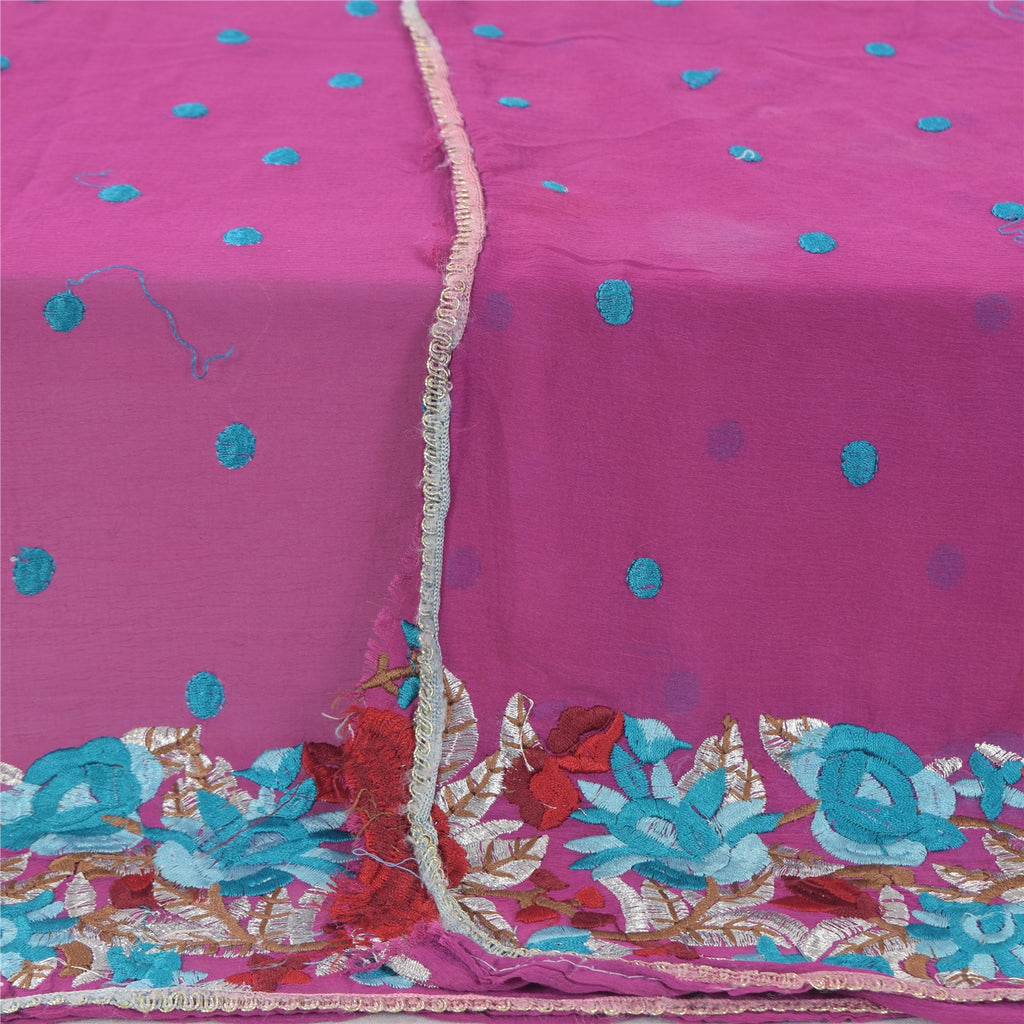 Sanskriti Vintage Dupatta Long Stole Chiffon Silk Purple Hijab Embroidered Wrap Scarves