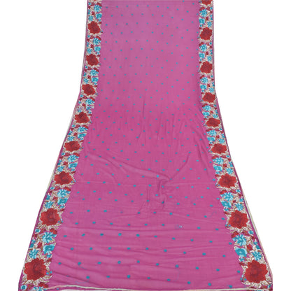 Sanskriti Vintage Dupatta Long Stole Chiffon Silk Purple Hijab Embroidered Wrap Scarves