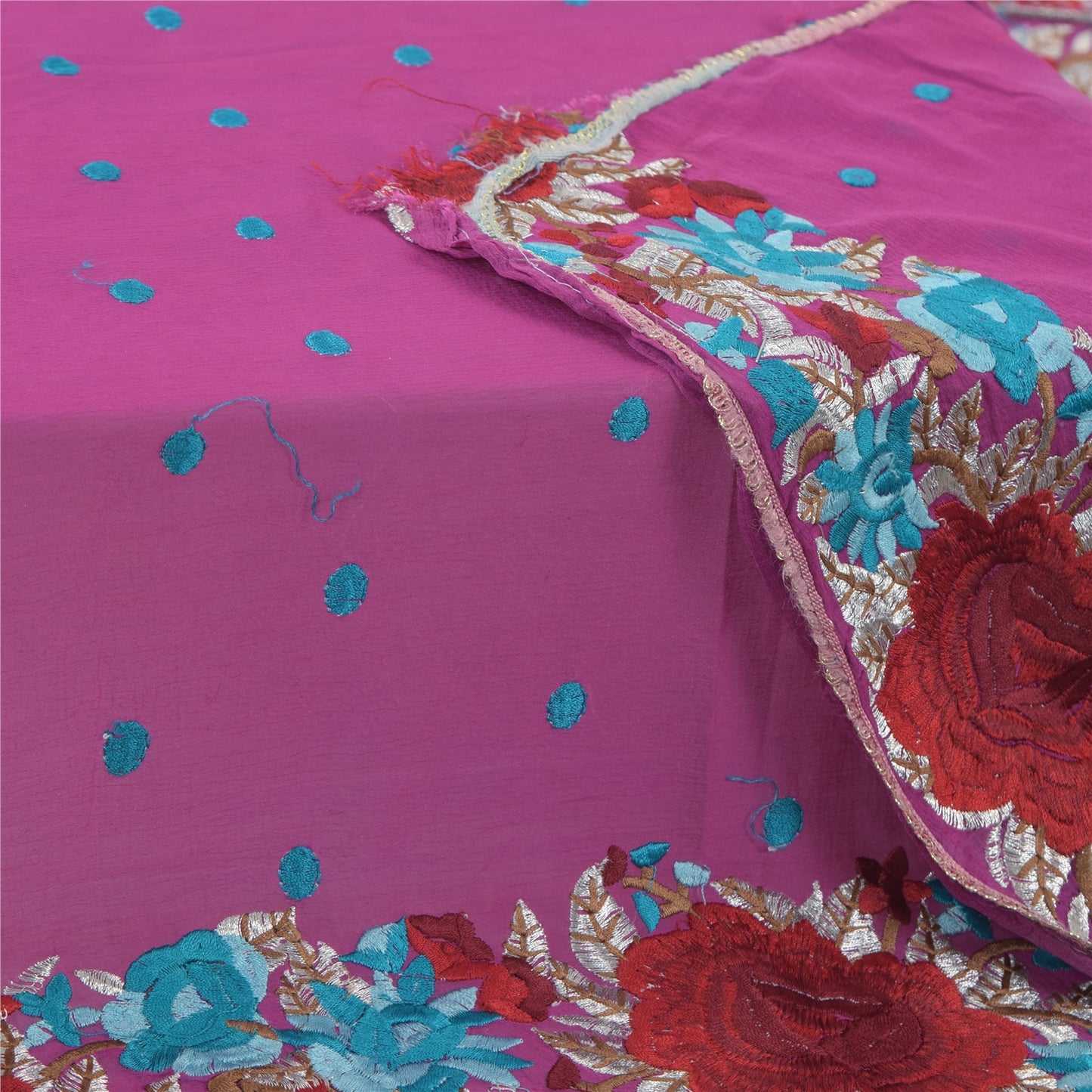 Sanskriti Vintage Dupatta Long Stole Chiffon Silk Purple Hijab Embroidered Wrap Scarves