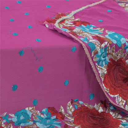 Sanskriti Vintage Dupatta Long Stole Chiffon Silk Purple Hijab Embroidered Wrap Scarves