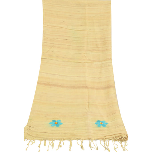 Sanskriti Vintage Green Dupatta Long Stole Pure Handloom Silk Embroidered Hijab