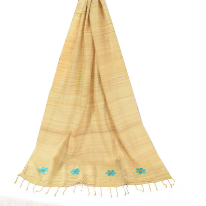 Sanskriti Vintage Green Dupatta Long Stole Pure Handloom Silk Embroidered Hijab