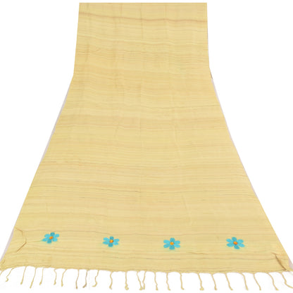 Sanskriti Vintage Green Dupatta Long Stole Pure Handloom Silk Embroidered Hijab