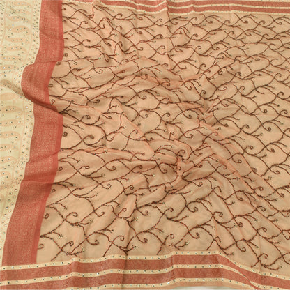 Sanskriti Vintage Dupatta Lang Stola Kunstsilke Fersken Håndperlet Vævet Slør